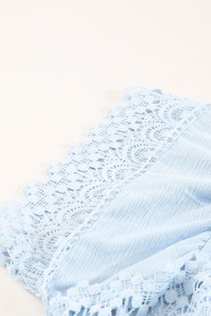 Sky Blue Lace Pom Pom Splicing Square Neck Blouse