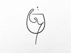 a black and white drawing of a wine glass with the letter g on it's side