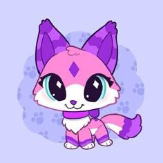 a cute little pink and purple fox with big eyes