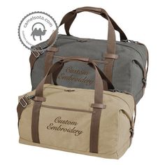 Custom Embroidered Port Authority ® Cotton Canvas Duffel Bag, Personalized Duffel Bag, Custom Travel Canvas Shoulder Bag With Embroidered Logo, Brown Travel Bag With Embroidered Logo, Embroidered Rectangular Travel Bag, Brown Rectangular Bag With Embroidered Logo, Beige Shoulder Bag With Embroidered Logo For Everyday Use, Travel Embroidered Beige Shoulder Bag, Beige Bags With Embroidered Logo For Daily Use, Embroidered Beige Shoulder Bag For Travel, Embroidered Tote Bag For Travel