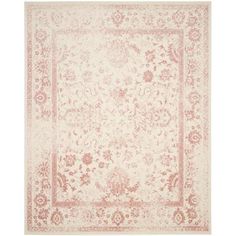 a white rug with pink and red flowers on it