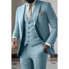 Category:Suits; Season:Spring,Spring, Fall, Winter, Summer; Fabric:Polyester; Front Closure:Single-Breasted Buttons; Style:Formal; Includes:Vest,Pants,Jacket; Occasion:Prom,Wedding; Fit Type:Tailored Fit; Jacket Buttons:Single Breasted One-button; Jacket Vents:Single (Center); Vest Buttons:5; Pattern:Solid Colored; Neckline:Peak; Listing Date:02/02/2024; Production mode:Self-produce; Pant Length:; Pants Waist:; Shoulder Width:; Sleeve Length:; Bust:; Hips:null; Clothing Length:; Number of Pieces Prom For Guys, Prom Suits For Men, Cheap Suits, Suits Wedding, Blue Sage, Prom Suits, Tuxedo Suit, Mens Khakis, Jacket Buttons