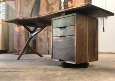 This is an example project made for a client. Custom requests welcome! Please contact for a shipping quote. Wooden Filing Cabinet, Hardwood Desk, Cool Office Desk, Fine Furniture Design, Wood Office Desk, Office Desk Storage, Reclaimed Wood Desk, Wood Table Design, Rustic Desk