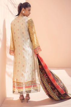 Spring Slub Silk Salwar Kameez With Dabka Work, Cream Chanderi Kurta With Printed Motifs, Traditional Off White Dupatta With Printed Motifs, Cream Chanderi Kurta With Sheer Dupatta, Off White Cotton Dupatta With Printed Motifs, Yellow Cotton Silk Churidar With Sheer Dupatta, Cream Cotton Silk Churidar With Resham Embroidery, Designer Cotton Silk Cream Salwar Kameez, Unstitched Off White Kurta With Sheer Dupatta