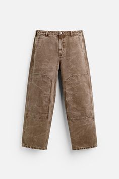 WASHED EFFECT SEAMED PANTS - Brown | ZARA United States Brown Cotton Bottoms By Zara, Zara High-waist Brown Bottoms, Zara Stretch Brown Pants, Zara Brown Cotton Bottoms, Zara High-waisted Brown Pants, Straight Fit Pants, Zara Jeans, Sweater Blazer, Shirt Blouses Tops