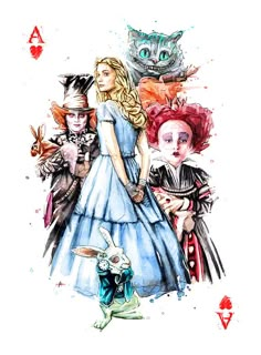 a drawing of alice and the wonderland characters