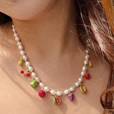 If you want a pearl necklace and meanwhile love fruits, Fruit Pearl Necklace is the best choice for you to pick. This is one of the most popular necklaces on Selenichast jewelry store. Necklace For Wedding, Pearl Bead Necklace, Bunch Of Grapes, Fruit Necklace, Popular Necklaces, Simple Gift Wrapping, Fruit Jewelry, Grape Bunch, Enamel Necklaces