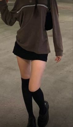 #skirtoutfits #skirtfashion #womensclothing Black Knee High Socks Outfit, Cute Thigh High Socks Outfit, Knee Socks Aesthetic, Skirt With Knee High Socks, Kawaii Outfits Ideas, Outfits With Thigh High Socks, Outfits With Knee High Socks, Skirt With Thigh High Socks, Skirt Thigh High Socks