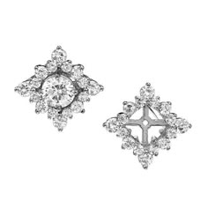 Diamond earring jackets make Your Diamonds more Dazzling Pictures Square Diamond Earrings, Diamond Jewelry Designs, Diamond Pendant Necklace, Elegant Earrings, Fun Earrings, Diamond Earrings Studs, Diamond Studs