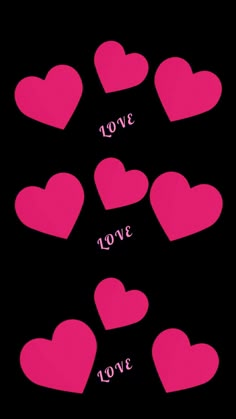 pink hearts are arranged in the shape of a circle on a black background with words love