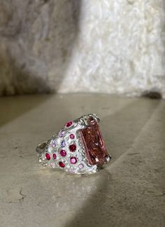 Fine Jewelry Rings With Stones For Formal Occasions, Formal Fine Jewelry Rings With Stones, Luxury Multi-stone Crystal Ring, Luxury Pink Topaz Ring, Luxury Pink Multi-stone Sapphire Ring, Pink Diamond Ruby Ring Gift, Pink Diamond Ruby Ring As Gift, Formal Diamond Crystal Ring With Stones, Formal Crystal Diamond Ring With Stones