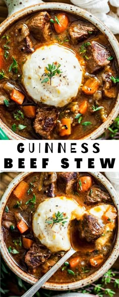 guinness beef stew with potatoes and carrots in a bowl