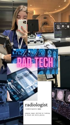 a collage of images with radiologists and laptops in the foreground