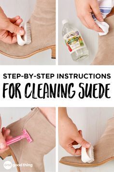 step - by - step instructions for cleaning suede boots with toothbrushes and soap