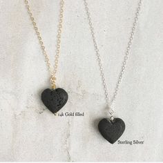 "A simple and sweet, heart shaped lava stone hangs on your choice of sterling silver, 14k gold filled, or choose between stainless steel in gold, silver or rose gold. Wear this necklace alone, with your favorite essential oil or layer it with other necklaces for a trendy layered look! How to use: Simply drop or rub one to two drops of your essential oil(s) directly to the lava stone. Since lava stones are naturally porous, they absorb the oils and you get to benefit from the therapeutic properti Minimalist Nickel-free Heart Pendant Jewelry, Minimalist Sterling Silver Jewelry With Heart Beads, Nickel-free Heart Pendant Jewelry For Everyday, Everyday Nickel-free Heart Pendant Jewelry, Minimalist Hypoallergenic Heart Pendant Jewelry, Minimalist Nickel-free Heart-shaped Jewelry, Minimalist Nickel-free Heart Jewelry, Minimalist Open Heart Jewelry For Gift, Minimalist Open Heart Jewelry With Heart Beads