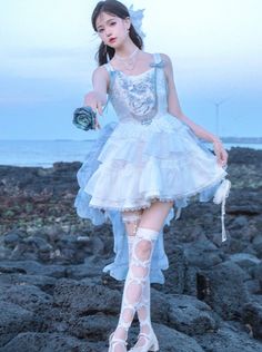 ❤Ballet Style Fishbone Suspender Dress + Sheer Blue Skirt❤︎ Light Blue Performance Outfit, Beach Fitted A-line Suspender Dress, Beach Ruffled Mini Suspender Dress, Jellyfish Skirt, Ballet Style, Heavy Industry, Suspender Skirt, Ballet Fashion, Suspender Dress