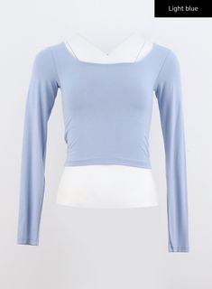 slimfit-u-neck-crop-top-io320 / Light blue Slim Fit Blue Tops For Spring, Blue Slim Fit Top For Spring, Slim Fit Solid Color Tops, Simple Solid Color Tops For Spring, Trendy Solid Color Blue Tops, Trendy Blue Solid Color Tops, Plain Light Blue Tops For Spring, Light Blue Plain Tops For Spring, Light Blue Stretch Tops With Solid Color