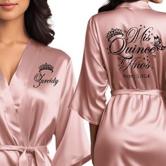 Step into your Quinceañera celebration in style with our Personalized Satin Quinceañera Robe. Crafted for your special day, this personalized Quinceañera robe exudes luxury and elegance. Ideal for getting ready moments and capturing unforgettable photos, it features beautiful glitter and regular text color options to match your Quinceañera party. Perfect for your Quince birthday, our personalized robe is a symbol of sophistication and grace as you embark on this milestone journey. Make your Mis Pink Quince Theme, Pink Quince, Custom Robes, Personalized Robe, Quinceanera Party, Quince, Womens Robes, Quinceanera, How To Feel Beautiful