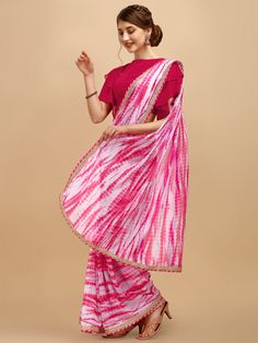 Pink and white sareeTie and dye dyed saree with embroidered borderThe saree comes with an unstitched blouse pieceThe blouse worn by the model might be for modelling purpose only. Check the image of the blouse piece to understand how the actual blouse piece looks like. Designer Dupatta With Border Detail, Multicolor Bandhani Print Pre-draped Saree, Unstitched White Saree With Bandhani Print, Semi-stitched Bandhani Print Dupatta, Semi-stitched White Saree With Printed Border, White Semi-stitched Bandhani Print Saree, Semi-stitched White Saree With Bandhani Print, Festive White Bandhani Print Saree, Designer Semi-stitched Pre-draped Saree With Border