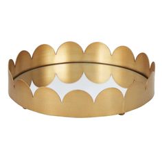 a gold metal tray with scalloped edges on a white background for use as a light fixture