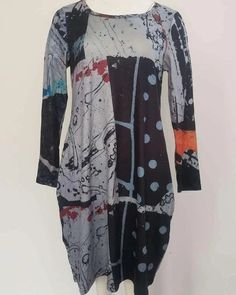 Casual Abstract Print Dress For Fall, Casual Abstract Print Fall Dress, Casual Long Sleeve Mini Dress With Graphic Print, Casual Multicolor Long Sleeve Mini Dress, Casual Long Sleeve Patchwork Dress, Gray Long Sleeve Patchwork Dress, Casual Multicolor Long Sleeve Dresses, Casual Midi Dress With Graphic Print, Multicolor Shift Dress For Fall