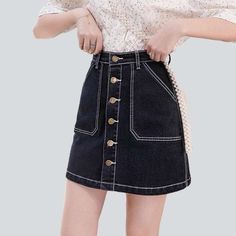 Introducing our 90s-style. stonewashed mini jeans skirt from the 2023 Summer Collection ââ‚?a perfect embodiment of retro vogue and trendy style!Why It's A Must-HaveDesigned to be the epitome of established grunge. this mid-rise mini jeans skirt is crafted with a distinctive distressed pattern to give you that raw. unfiltered essence. Featuring a slender silhouette and zipper and button closure. you'll get the perfect blend of comfort and mode in one stunning piece. Plus. it's made with premium Mini Jeans Skirt, Skirt Drawing, Retro Vogue, Jeans Mini Skirt, Office Elegant, Skirt Korean, Denim Shorts Outfit, Ladies Jeans, Mid Calf Dresses