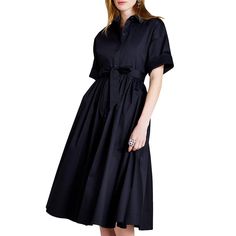 The Montauk Cotton Poplin Midi-Dress From Kate Spade New York Features A Button-Front Placket With A Shirt Collar And Rolled Cuffs. Shirt Collar Short Sleeves Button-Front Placket Pullover Style Side On-Seam Pockets Removable Self-Tie Belt 97% Cotton/3% Elastane Machine Wash Imported **There Is No Belt This With Dress** Elegant Casual Pleated Shirt Dress, Elegant Pleated Shirt Dress For Casual Occasions, Kate Spade A-line Dress For Work, Elegant Black Shirt Dress For Daywear, Summer Evening Button-up Shirt Dress, Classic Black Shirt Dress With Short Sleeves, Elegant Black Shirt Dress With Button Closure, Elegant Black Short Sleeve Shirt Dress, Collared Black Midi Dress For Dress Down