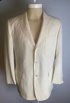 Vintage Palm Beach Linen Sports Coat Size 40 R Good condition. Has stains on the shoulder from storage and yellow spots. See photos. 3-button, center vent, patch pockets. Hole in the lapel for a buttonaire. 22" across the chest  17-1/2" shoulder to shoulder  24-1/2" from shoulder to cuff  35" from top of collar fold to hem Spring Sport Coat With Button Closure, Semi-formal Linen Sport Coat With Button Closure, Semi-formal Sport Coat With Pockets For Spring, Semi-formal Spring Sport Coat With Pockets, Casual Semi-formal Sport Coat With Single Button, Summer Business Blazer With Buttons, Classic Spring Button-up Sport Coat, Summer Outerwear With Suit Collar And Pockets, Classic Unstructured Sport Coat With Buttons