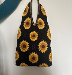 Title: SUNFLOWER Crochet Totebag, Black Floral Cotton, Black Shoulder Bag, Handmade, Stylish, Bohemian Beach Bag, Gift for Her, Express Shipping 🌻 Sunflower Tote (Black)🌻      We are so proud to present our cotton sunflower bag.😏 This totebag is large enough to hold your things you need to carry around in your everyday life. We loved its practical use and stylish appearance. This eye-catching bag will not leave you indifferent.😘😍 Product Details; - Carefully handcrafted with Cotton Yarn - E Black Crochet Bag For Summer Vacation, Summer Black Crochet Shoulder Bag, Black Hobo Bag For Summer Travel, Summer Travel Black Hobo Bag, Summer Crochet Hobo Bag For Travel, Black Crochet Shoulder Bag For Market, Black Bohemian Rectangular Bag, Black Summer Hobo Tote Bag, Black Summer Tote Hobo Bag