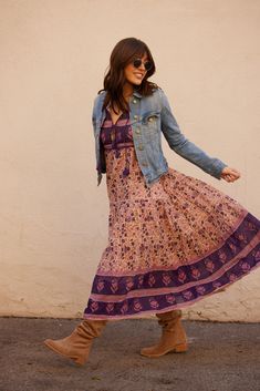 The color combination in the Kayla dress is mesmerizing. Pair it with boots or high heels for your glamorous evening. Perfect for a date night or a brunch with your girlfriends, the perfect dress for any boho gal. Printed Long Dress With Long SleevesColor: Violet Sizes: Small/Medium, Fits Size 2 to 6 and Medium/Large, Fits Size 6 to 10 The Model isHeight: 5'7" (176cm)Bust: 32CWaist: 23.5" 100% Indian Cotton With a Lining Made in India Fitted Boho Midi Dress For Festivals, Multicolor Maxi Dress For Fall, Spring Festival Fitted Maxi Dress, Fitted Maxi Dress For Spring Festival, Bohemian Knee-length Fall Dresses, Flowy Maxi Dress For Fall Festival, Multicolor Spring Festival Midi Dress, Spring Festival Multicolor Midi Dress, Chic Pink Dress For Festival