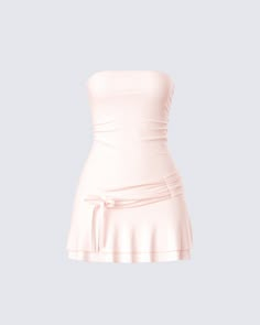 This pink jersey mini dress will give anyone a sweet tooth 🍬 With a layered ruffle skirt, an asymmetrical drop waist, shirring on waistband, and bow trim - this look will have you satisfying all their cravings 🤤 Soft Mini Skirt, Drop Waist Dress Casual, Shifting Hogwarts, Soft Feminine Outfits, 2023 School, Layered Ruffle Skirt, Shifting Wardrobe, Ruffle Outfit, Outfit Inso