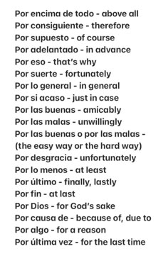 an image of the words in spanish on a white background with black and red writing