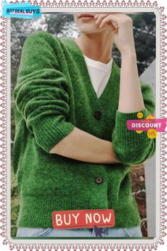 Green Casual Buttoned Knitted Cardigan Casual Green Sweater Coat For Fall, Green Knitted Casual Outerwear, Casual Winter Cardigan Solid Color, Casual Winter Cardigan In Solid Color, Casual Solid Color Winter Cardigan, Green Soft Knit Sweater Coat For Fall, Green Button Sweater For Fall, Green Buttoned Sweater For Fall, Green Sweater With Button Closure For Fall