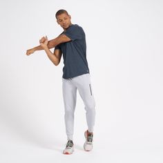 Restocking Mid-March. A fresh take on athleisure and a staple in your wardrobe, the Sunday Performance Joggers are premier in fit, function and soft stretch. The shorter inseam will keep you moving with less bulk around your ankles; these joggers offer equal parts of style and comfort. | Sunday Performance Jogger Pants | Platinum Heather Vuori makes premium performance apparel inspired by the active Coastal California lifestyle; an integration of fitness, surf, sport, and art. Breaking down the White Joggers, Coastal California, California Lifestyle, Fashion Joggers, Performance Outfit, New Perspective, Moisture Wicking Fabric, Jogger Pants, Boundaries