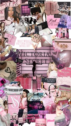 a collage of pink and black images with the words victoria secret on it's side