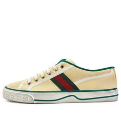 Gucci Tennis 1977 'Off White' 606111-GZO30-9361 (SNKR) Gucci Classic Sneakers For Streetwear, Classic Gucci Sneakers For Streetwear, Classic Gucci Sneakers, Gucci Yellow Sneakers For Streetwear, Gucci Yellow Streetwear Sneakers, Yellow Gucci Sneakers For Streetwear, Tennis Style, Cute Clothes, Red Green