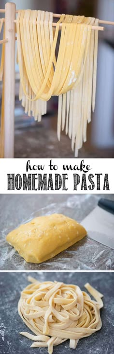 homemade pasta is being made in the kitchen and then placed on top of each other