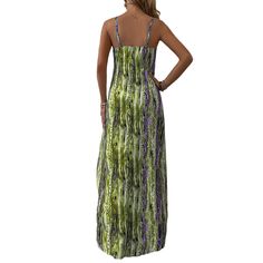 Light Green Printed Spaghetti Straps Maxi Dress