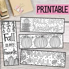 printable fall coloring pages for kids and adults with the text happy fall written on them