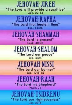 the ten commandments of jehovah and their names in rainbow colors with text below