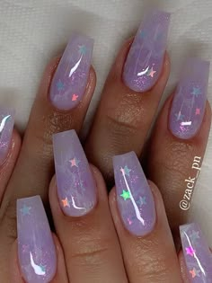 Purple And Yellow Nails, Nails With Stars, Unicorn Nail Art, French Pedicure, Purple Acrylic Nails, 15 Birthday, Nails Yellow, Purple Nail Designs, Unicorn Nails