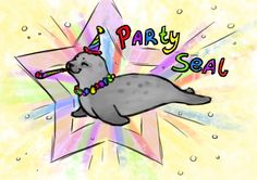 a seal with a party hat on its head