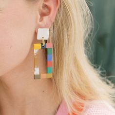 Gem Colorblock Earrings – Sunshine Tienda® Artsy Multicolor Everyday Jewelry, Modern Multicolor Rectangular Jewelry, Handmade Modern Multicolor Earrings, Colorful Handmade Modern Earrings, Modern Colorful Handmade Jewelry, Bold Multicolor Drop Earrings Jewelry, Modern Multicolor Dangle Earrings, Bold Multicolor Drop Earrings, Bold Multicolor Jewelry For Pierced Ears