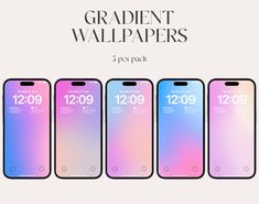 four iphones with different color options and text that reads, gradient wallpapers