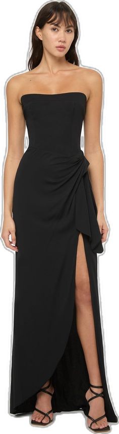 Black Formal Draped Skirt, Pre-draped Long Skirt For Party, Black Ruched Draped Skirt For Evening, Evening Draped Ruched Maxi Skirt, Ruched Draped Maxi Skirt For Evening, Fitted Pre-draped Skirt For Gala, Elegant Black Ruched Maxi Skirt, Black Draped Long Skirt For Formal Occasions, Formal Long Ruched Draped Skirt