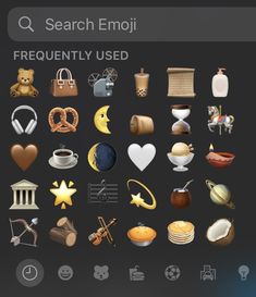 an image of a bunch of different items on a cell phone with the text q search emoji frequently used