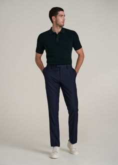 Purl Knit Polo for the Tall Man with Style Refined Relaxation Elevate your casual look with our Purl Knit Tall Men's Polo Shirt. This isn't just an extra-long polo shirt—it's a statement of sophistication made with the taller guy in mind. The modern fit and longer-than-hip length ensure a sleek silhouette without sacrificing comfort. Whether it’s for a smart-casual meeting or a weekend getaway, this men's tall polo shirt, with its ribbed hem and cuffs, ensures you stand out in the best way possi Men’s Nice Dinner Outfit, Men's Classic Style, Mens Knit Polo Shirt Outfit, Mens Dinner Outfit Classy Semi Formal, Men’s Teacher Wardrobe, College Professor Outfit Men, Guy Wedding Outfit Guest Casual, Knitted Polo Shirt Men Outfit, Polo Fits For Men