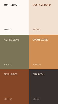 the color scheme for different shades of brown, green, and beige with text that reads soft