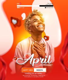 an advertisement for the happy new month with a woman smiling and holding her hands together