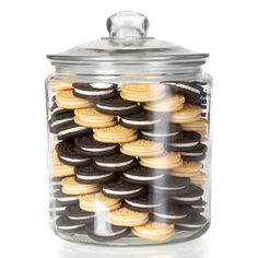 a glass jar filled with lots of cookies